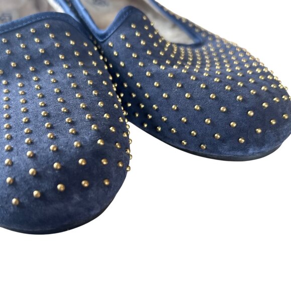 Ugg Alloway Leather Genuine Sheepskin Navy With Gold Stud Classy Flats 8.5 - Picture 2 of 6